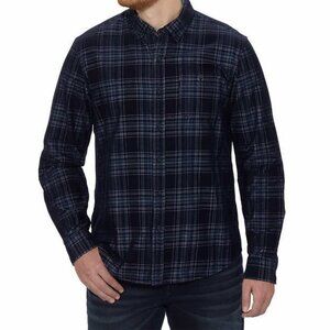 Copper & Oak Long Sleeve Navy Plaid Micro Corduroy Long Sleeve Shirt  Small